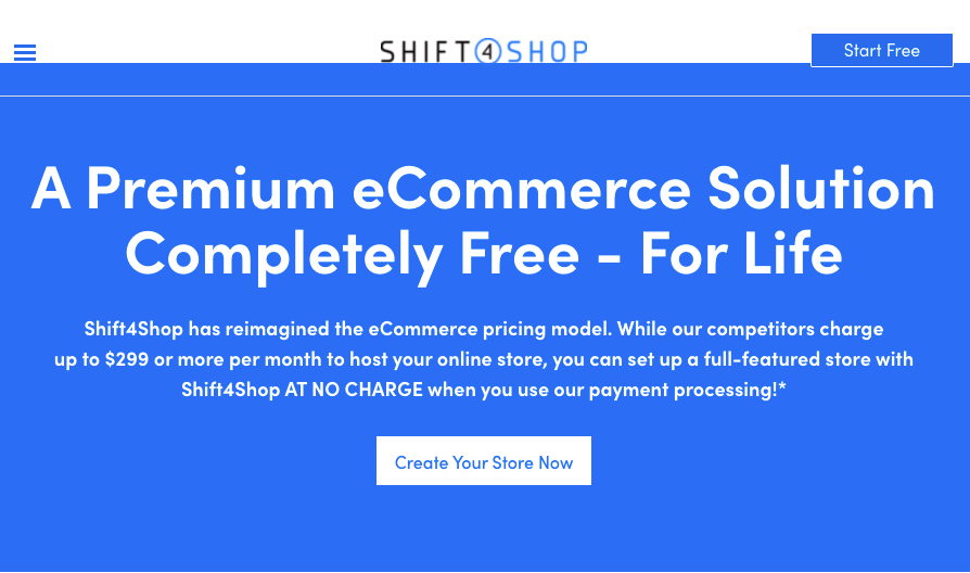 Detalles de la opción de sitio web gratuito de Shift4Shop