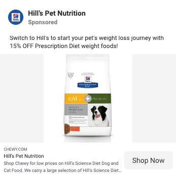 Un anuncio masticable para su alimento para perros Hill Science Diet