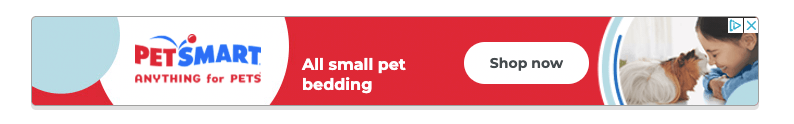 Un banner publicitario de PetSmart que promociona sus camas para mascotas pequeñas