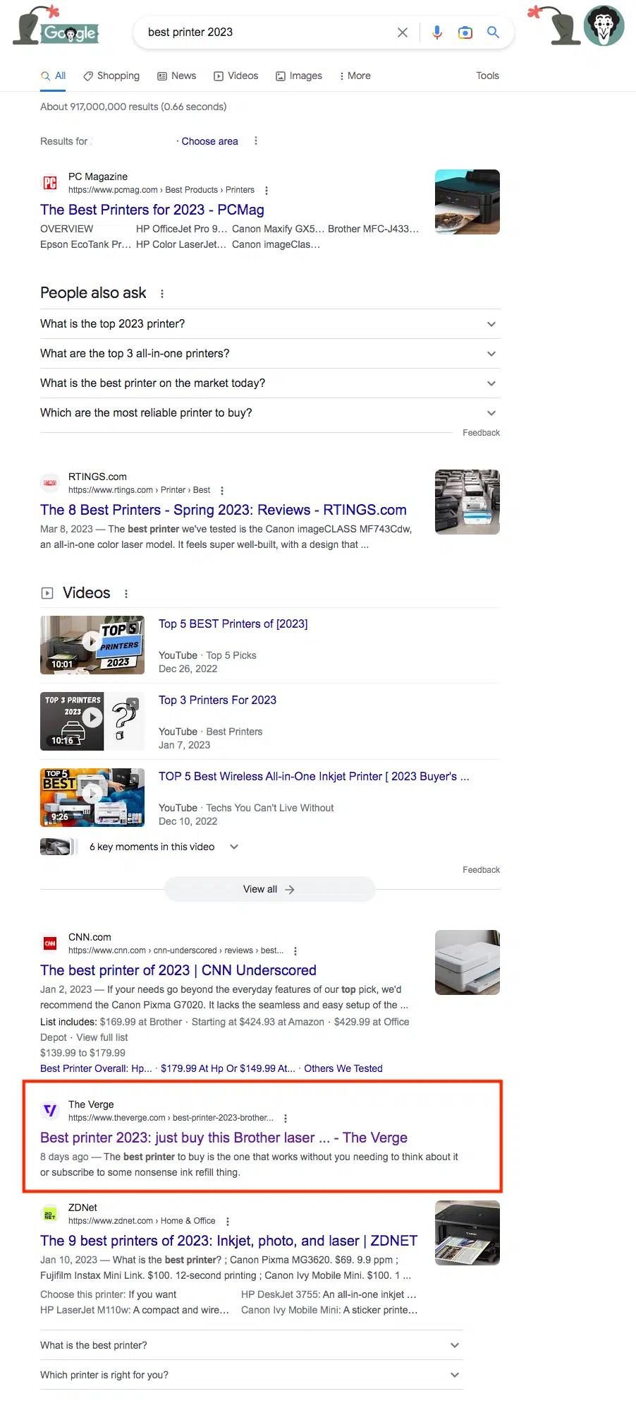 Cómo The Verge se burló de Google con su artículo sobre la ‘mejor impresora de 2023’.